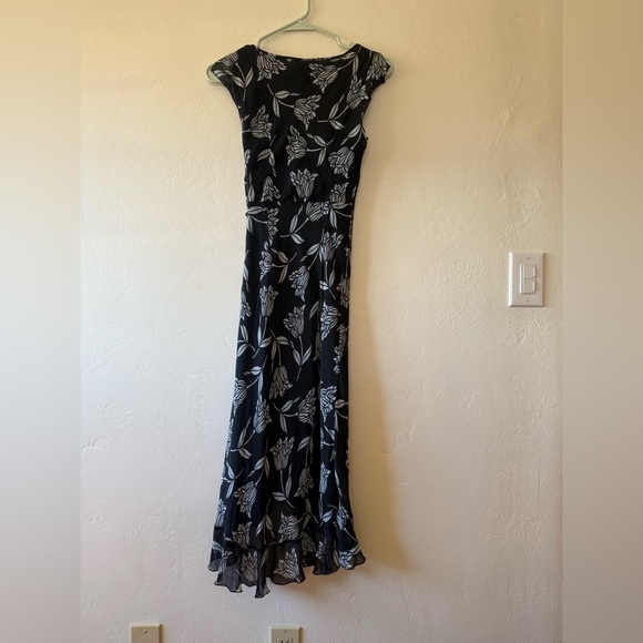 The Limited Silk Black and Blue Floral Bias Cut Midi Dress - size 0 - Picture 2 of 5